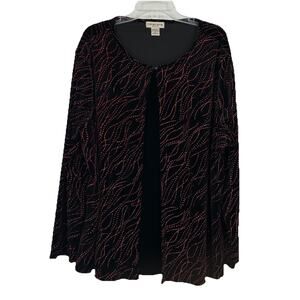 NEW Vintage Notations Velvet Layered Look Cardigan Top 90s Black Embellished 3X